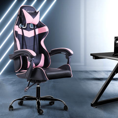 Image of Artiss Office Chair Gaming Chair Computer Chairs Recliner PU Leather Seat Armrest Black Pink