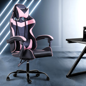 Artiss Office Chair Gaming Chair Computer Chairs Recliner PU Leather Seat Armrest Black Pink