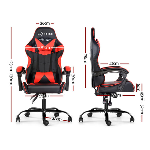 Image of Artiss Gaming Office Chairs Computer Seating Racing Recliner Racer Black Red