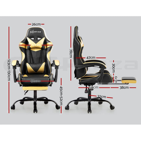 Image of Artiss Office Chair Gaming Chair Computer Chairs Recliner PU Leather Seat Armrest Footrest Black Golden
