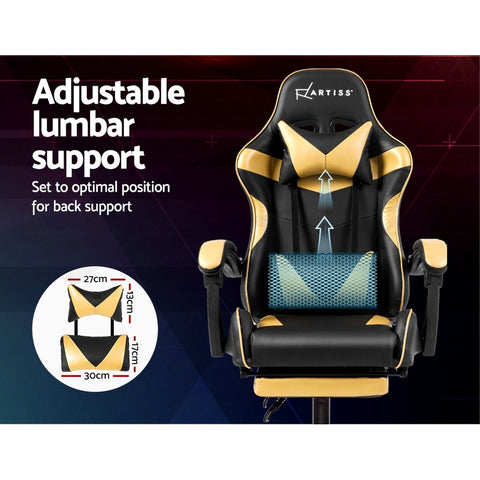 Image of Artiss Office Chair Gaming Chair Computer Chairs Recliner PU Leather Seat Armrest Footrest Black Golden