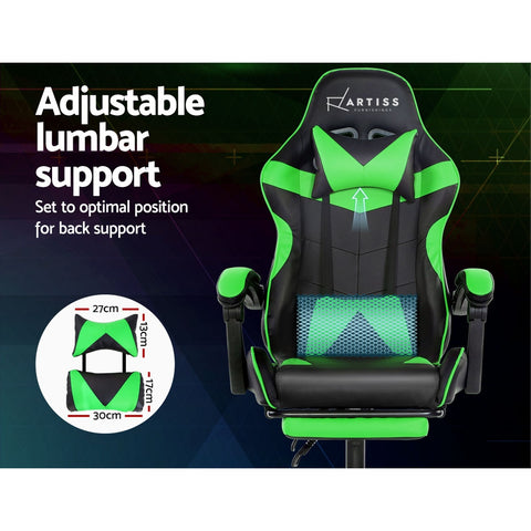 Image of Artiss Office Chair Gaming Chair Computer Chairs Recliner PU Leather Seat Armrest Footrest Black Green