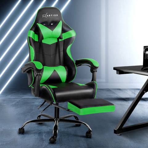 Image of Artiss Office Chair Gaming Chair Computer Chairs Recliner PU Leather Seat Armrest Footrest Black Green