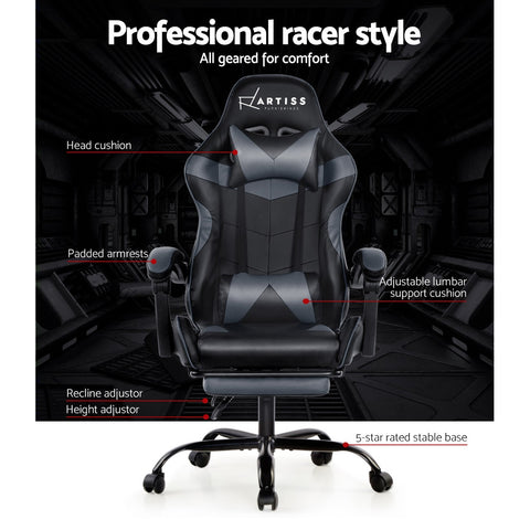 Image of Artiss Office Chair Gaming Chair Computer Chairs Recliner PU Leather Seat Armrest Footrest Black Grey