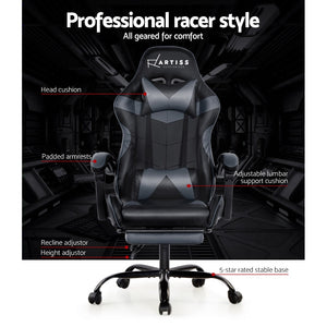 Artiss Office Chair Gaming Chair Computer Chairs Recliner PU Leather Seat Armrest Footrest Black Grey