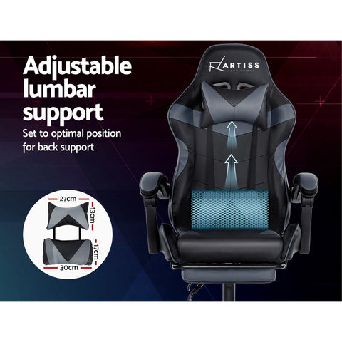 Image of Artiss Office Chair Gaming Chair Computer Chairs Recliner PU Leather Seat Armrest Footrest Black Grey