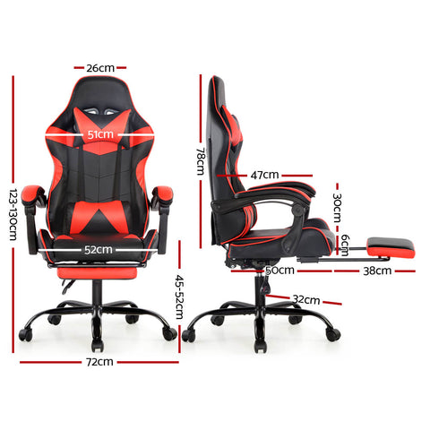 Image of Artiss Gaming Office Chairs Computer Seating Racing Recliner Footrest Black Red