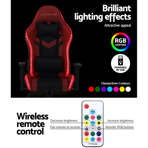 Image of Artiss Gaming Office Chair RGB LED Lights Computer Desk Chair Home Work Chairs