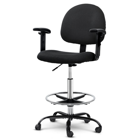 Image of Artiss Office Chair Veer Drafting Stool Fabric Chairs Adjustable Armrest Black