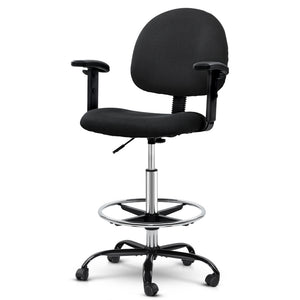 Artiss Office Chair Veer Drafting Stool Fabric Chairs Adjustable Armrest Black