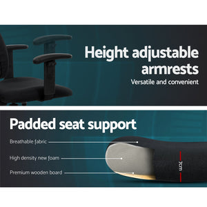 Artiss Office Chair Veer Drafting Stool Fabric Chairs Adjustable Armrest Black