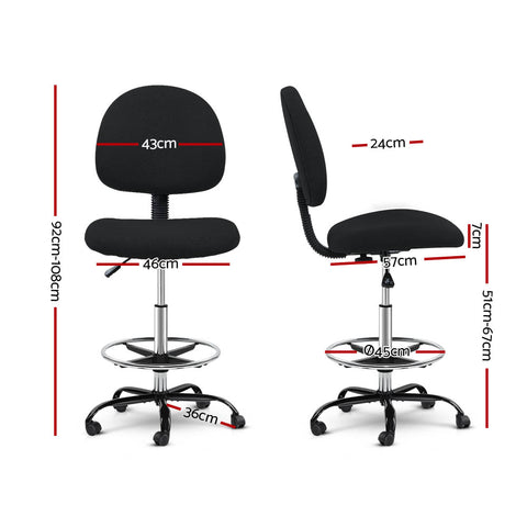 Image of Artiss Office Chair Veer Drafting Stool Fabric Chairs Black