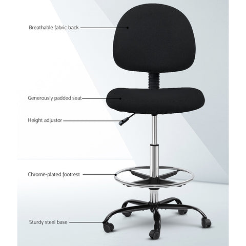 Image of Artiss Office Chair Veer Drafting Stool Fabric Chairs Black