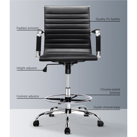 Image of Artiss Office Chair Veer Drafting Stool Mesh Chairs Armrest Standing Desk Black