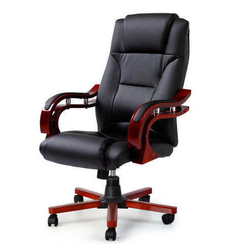 Image of Artiss Executive Wooden Office Chair Wood Computer Chairs Leather Seat Sherman