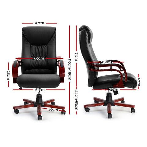 Image of Artiss Executive Wooden Office Chair Wood Computer Chairs Leather Seat Sheridan