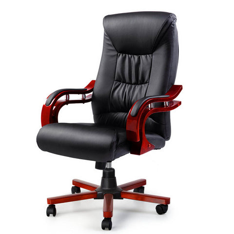 Image of Artiss Executive Wooden Office Chair Wood Computer Chairs Leather Seat Sheridan