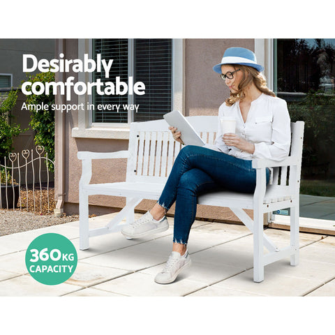 Image of Gardeon Wooden Garden Bench Chair Outdoor Furniture Patio Deck 3 Seater White