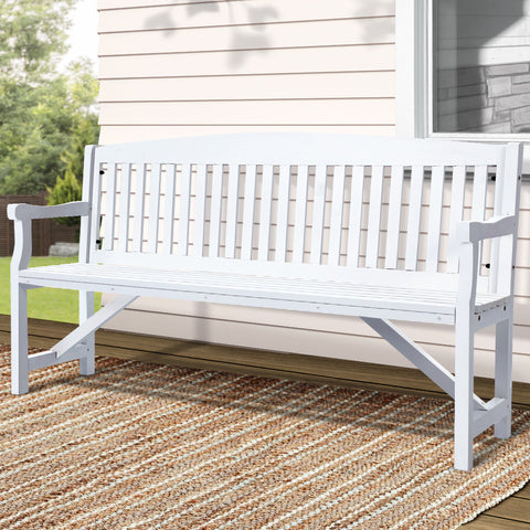 Image of Gardeon Wooden Garden Bench Chair Outdoor Furniture Patio Deck 3 Seater White