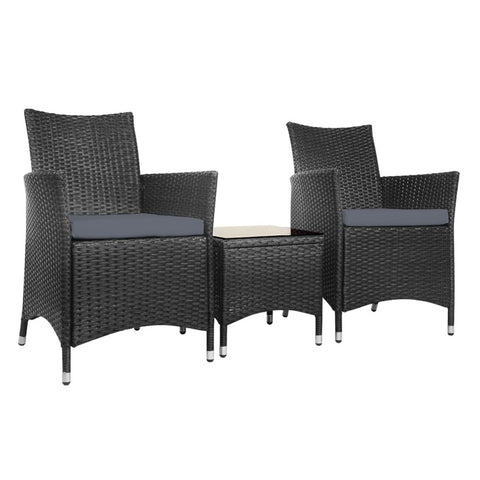 Image of Gardeon 3pc Rattan Bistro Wicker Outdoor Furniture Set Black