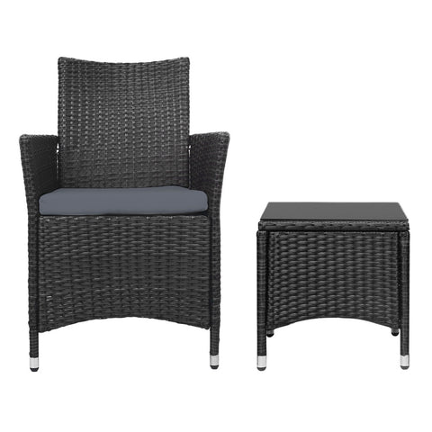 Image of Gardeon 3pc Rattan Bistro Wicker Outdoor Furniture Set Black