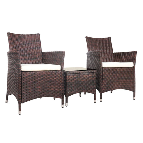 Image of Gardeon 3pc Rattan Bistro Wicker Outdoor Furniture Set Brown