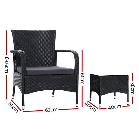 Image of Outdoor Furniture Patio Set Wicker Outdoor Conversation Set Chairs Table 3PCS