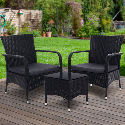 Image of Outdoor Furniture Patio Set Wicker Outdoor Conversation Set Chairs Table 3PCS