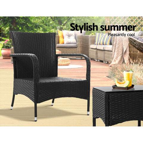 Image of Outdoor Furniture Patio Set Wicker Outdoor Conversation Set Chairs Table 3PCS