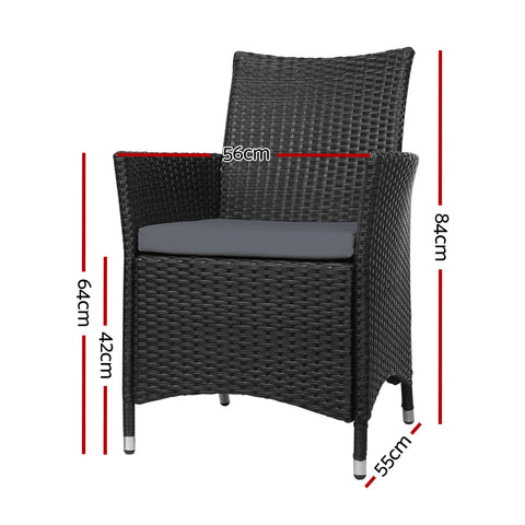 Image of Set of 2 Outdoor Bistro Set Chairs Patio Furniture Dining Wicker Garden Cushion Gardeon