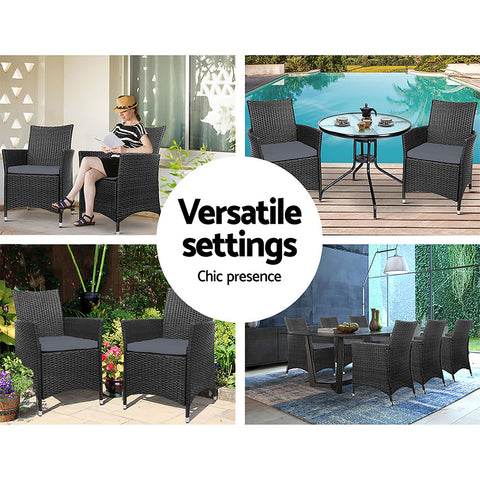 Image of Set of 2 Outdoor Bistro Set Chairs Patio Furniture Dining Wicker Garden Cushion Gardeon