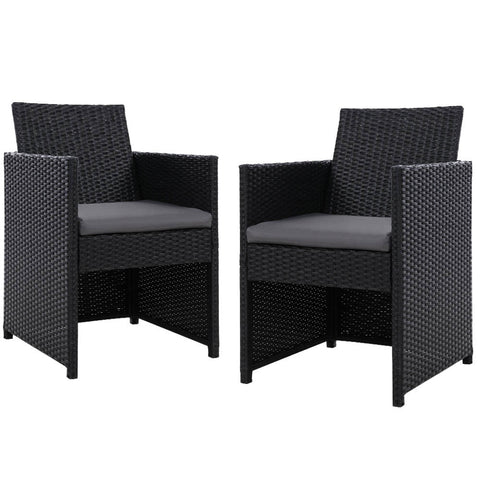 Image of 2x Outdoor Dining Chairs Wicker Chair Patio Garden Furniture Setting Lounge Cafe Cushion Bistro Set Gardeon Black