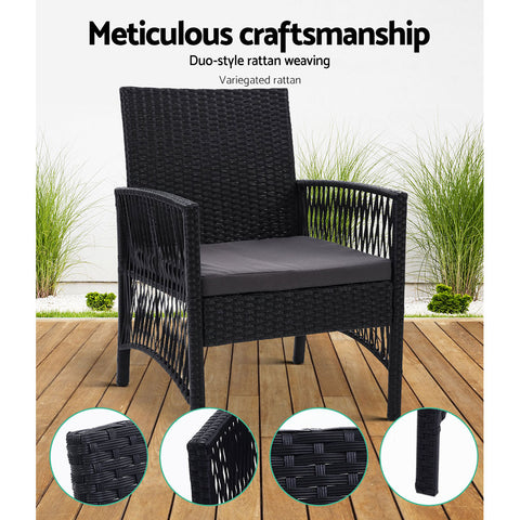 Image of Outdoor Furniture Dining Chairs Rattan Garden Patio Cushion Black x2 Gardeon