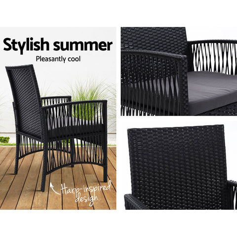 Image of Outdoor Furniture Dining Chairs Rattan Garden Patio Cushion Black x2 Gardeon