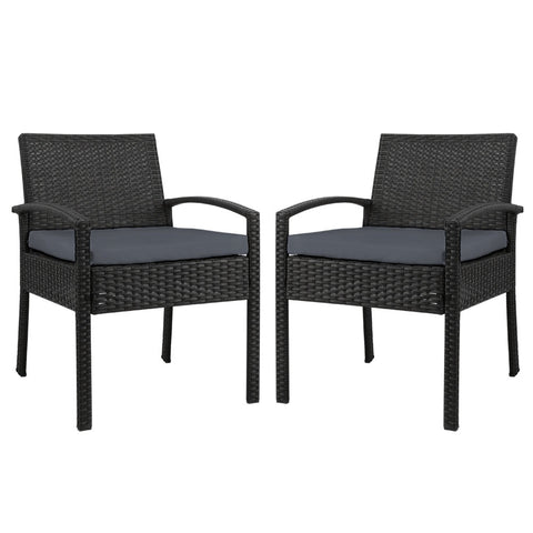 Image of 2x Outdoor Dining Chairs Wicker Chair Patio Garden Furniture Lounge Setting Bistro Set Cafe Cushion Gardeon Black