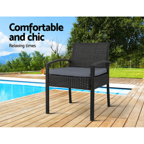 Image of 2x Outdoor Dining Chairs Wicker Chair Patio Garden Furniture Lounge Setting Bistro Set Cafe Cushion Gardeon Black