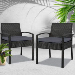 2x Outdoor Dining Chairs Wicker Chair Patio Garden Furniture Lounge Setting Bistro Set Cafe Cushion Gardeon Black