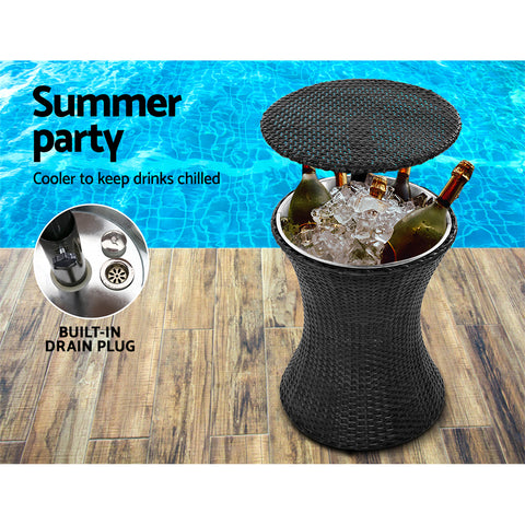 Image of Gardeon Outdoor Furniture Bar Table Set Wicker Chairs Cooler Ice Bucket Patio Bistro Set Coffee