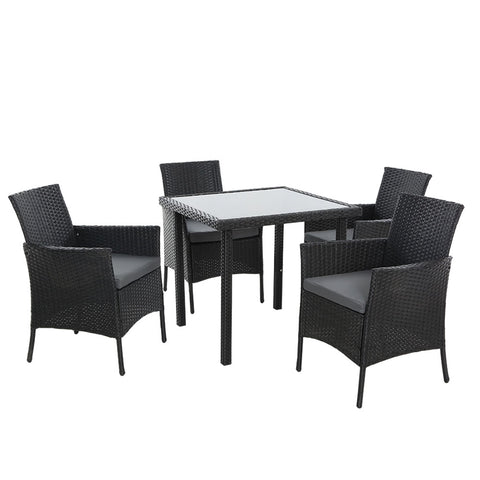 Image of Outdoor Dining Set Patio Furniture Wicker Chairs Table Black 5PCS