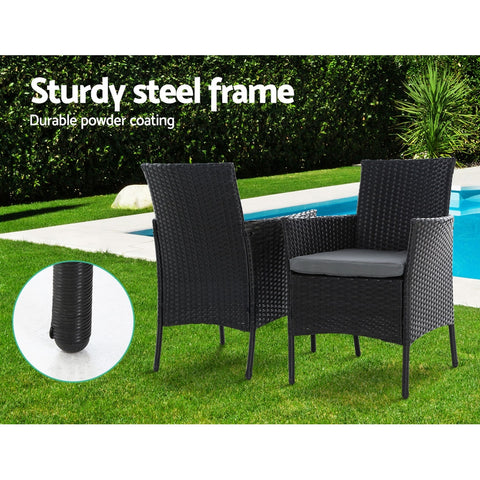 Image of Outdoor Dining Set Patio Furniture Wicker Chairs Table Black 5PCS
