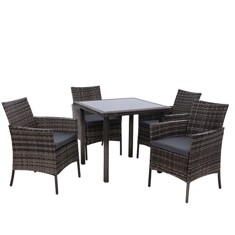 Image of Outdoor Dining Set Patio Furniture Wicker Chairs Table Mixed Grey 5PCS