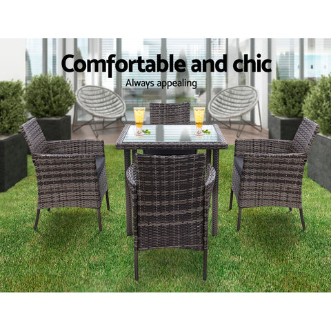 Image of Outdoor Dining Set Patio Furniture Wicker Chairs Table Mixed Grey 5PCS