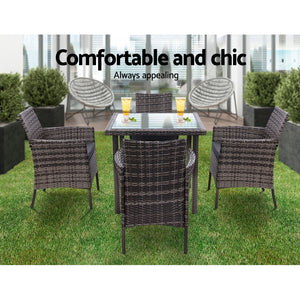 Outdoor Dining Set Patio Furniture Wicker Chairs Table Mixed Grey 5PCS