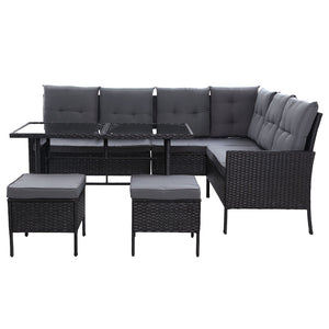 Outdoor Sofa Set Patio Furniture Lounge Setting Dining Chair Table Wicker Black