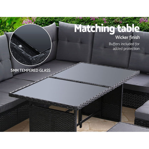 Image of Outdoor Sofa Set Patio Furniture Lounge Setting Dining Chair Table Wicker Black