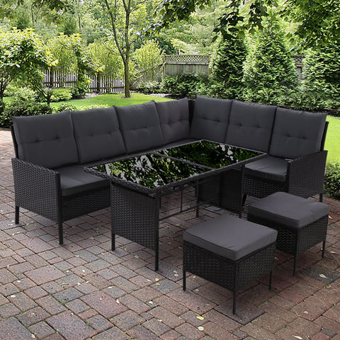 Image of Outdoor Sofa Set Patio Furniture Lounge Setting Dining Chair Table Wicker Black