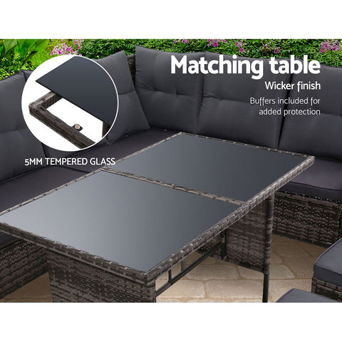 Image of Outdoor Sofa Set Patio Furniture Lounge Setting Dining Chair Table Wicker Grey