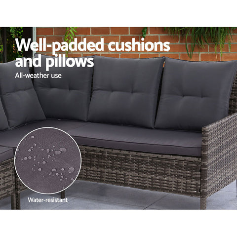 Image of Outdoor Sofa Set Patio Furniture Lounge Setting Dining Chair Table Wicker Grey