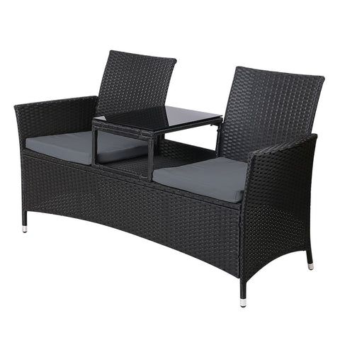 Image of Gardeon Outdoor Furniture Chair Bench Sofa Table 2 Seat Cushions Wicker Black