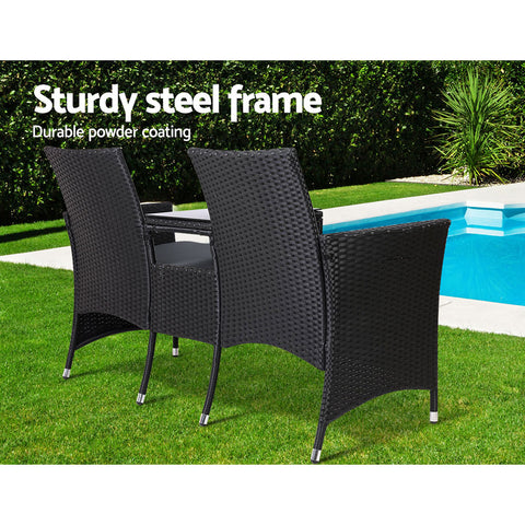 Image of Gardeon Outdoor Furniture Chair Bench Sofa Table 2 Seat Cushions Wicker Black